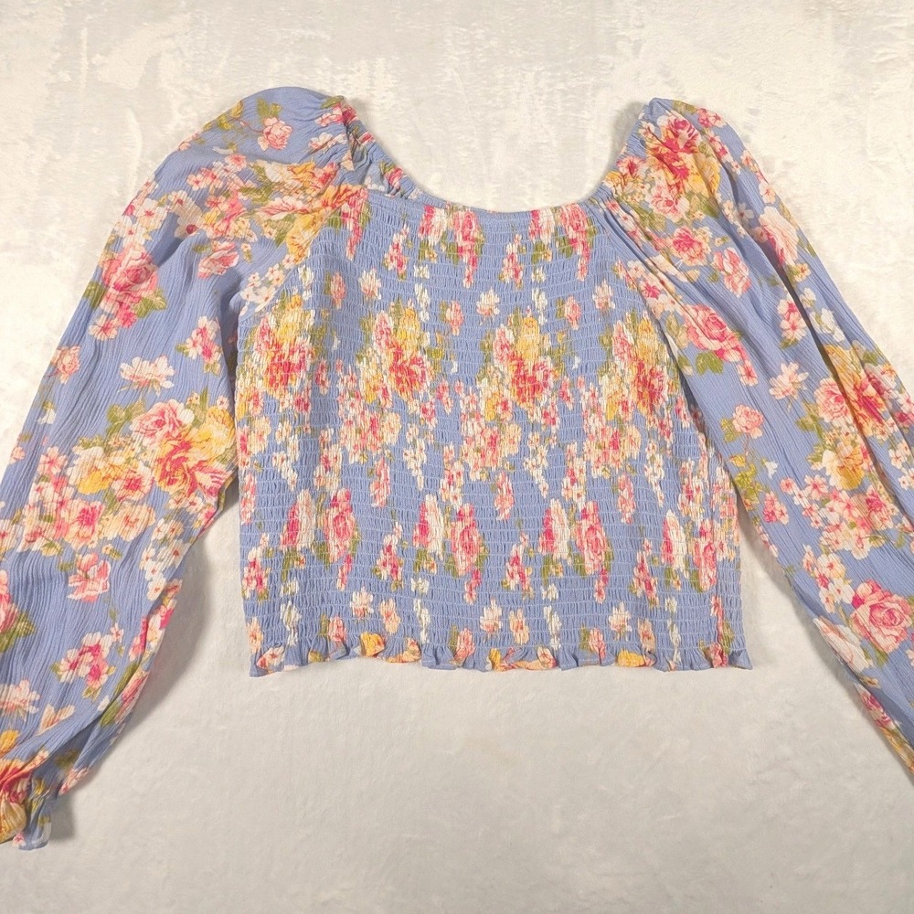 C & V Girls Floral Smocked Peasant Tops Lot of 3 Pink Blue Cream Boho Size XL - Picture 7 of 16